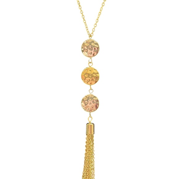 BANANA REPUBLIC Factory XOXO Gold Silver Tone Hammered Chain Tassel Necklace - Picture 2 of 3